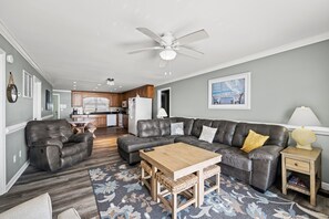 The ocean front living room is fabulous for movie night with the family.