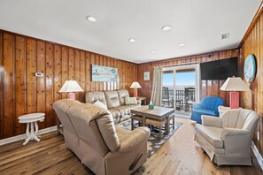 The ocean front living room is fabulous for movie night with the family.