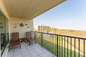 Our large, private balcony is furnished for your enjoyment.