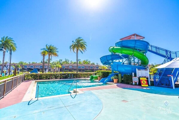 The kids’ll have a blast here at the kiddie waterslide pool!