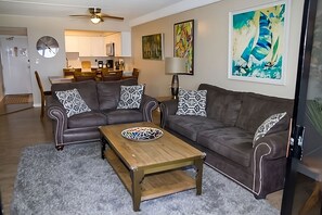 Comfortable leather couch and love seat
