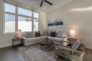 Natural light floods the living room