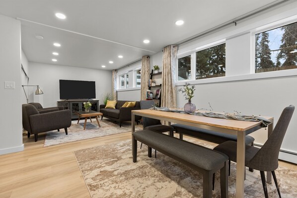 View of the dining and living areas. 