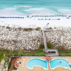 View of the Gulf front pool and beach beyond