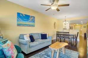 The living area with flat screen TVs and views of the intracoastal