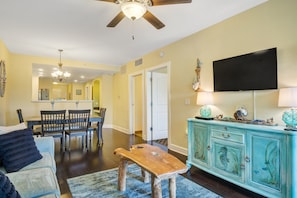 The living area with flat screen TVs and views of the intracoastal