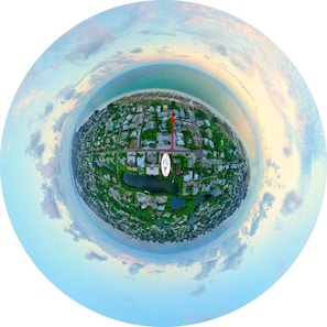 Aerial Little Planet view of AMI Beach Lagoon on 604 North Shore Drive