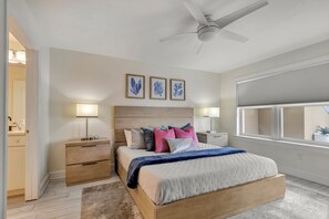 Beautifully decorated master bedroom with comfortable mattress and bedding  