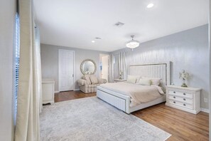 Our Master Bedroom W/King Bed, TV, & Private Bathroom W/Walk-In Shower!