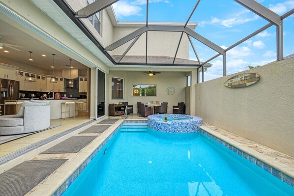 Our Heated Saltwater Pool/Spa Area W/Reclining Doors To Enter The Home!