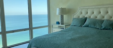 Large master bedroom with king sized bed and magnificent views of the gulf. 