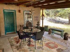 Front Patio Dining and Water Fountain