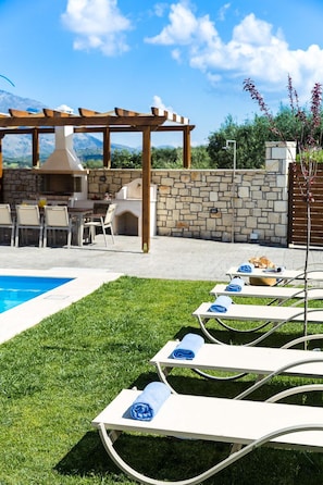 The pool terrace is equipped with sunbeds and umbrellas!