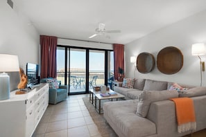 Living room with patio access