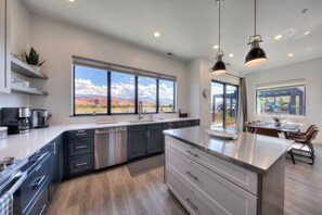 Kitchen showing the beautiful views. 