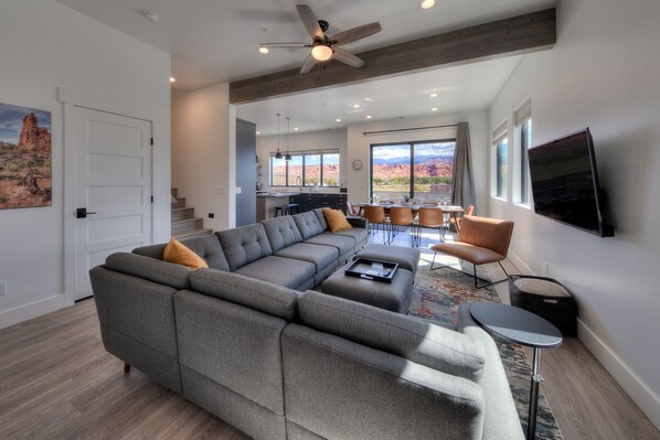 Main living and dining area showing the exceptional views. 