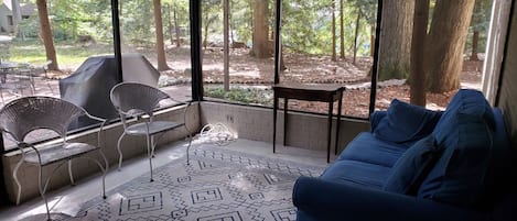 Screened porch overlooking patio & backyard - beautiful any time of day/night