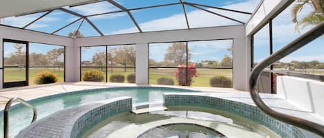 The soaking tub and pool is heated to over 80 degrees for your comfort.  This is not a hot tub, but a soaking area to sit and relax.