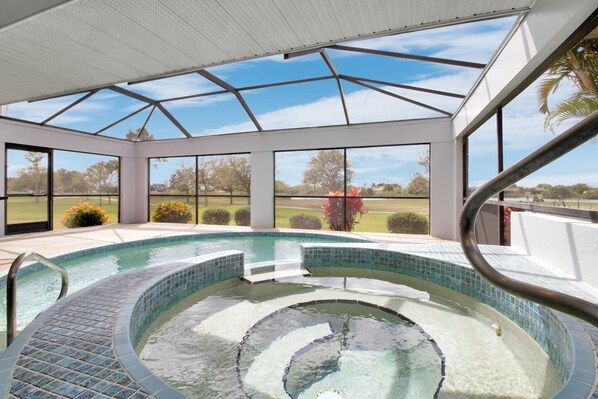 The HOT TUB is heated to over 100 degrees, and pool is heated to over 80 degrees! Perfect to relax in.