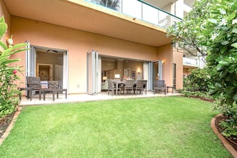 Maui Resort Rentals: Honua Kai Hokulani 112 – Super Quiet and Private Ground Floor 2BR, Easy Access to Pools, Beach, and BBQs, Large Lawn Area!
