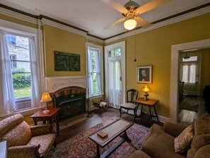 Family Room with wood burning fireplace