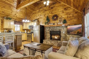 Whether it is family time for a movie or a quiet night together, enjoy the fireplace in the winter.