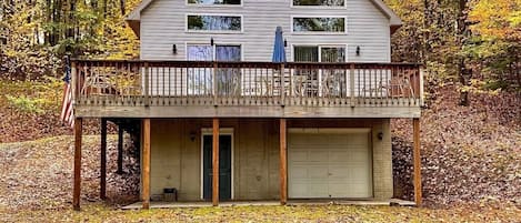 Front view of the home, directly in front of the outside firepit.
