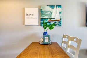 Tasteful beachy decor throughout.