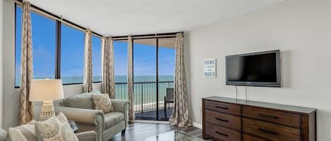BOOK NOW!! This incredible end-unit features expansive ocean views and an oversized balcony accessible from both the master bedroom and the living room