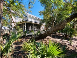 Nestled in a grove of Palm trees and ancient Live Oaks.