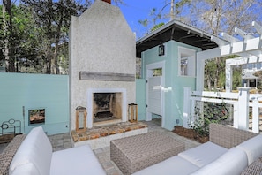 244 Spartina - Watercolor -Outside Back Patio with Fireplace and Outdoor Shower