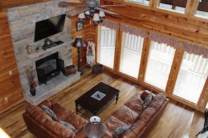 Looking down at the great room from the loft