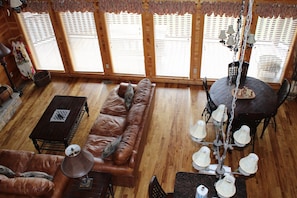 The living and dining rooms as seen from the loft