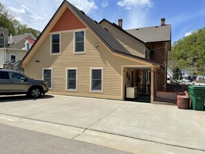 Parking in rear of home.  Four cars will fit comfortably.  Free street parking