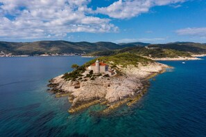 The view of estate of Vis luxury family villa Lighthouse Ligero by the sea with jacuzzi with complete privacy