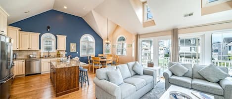 Open living room area with high ceilings