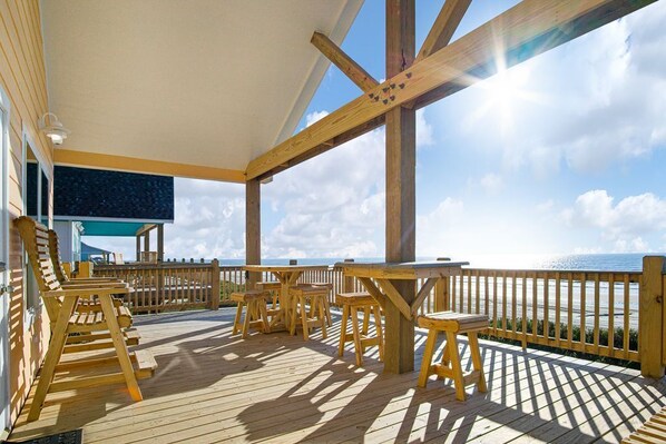 Deck facing the Gulf.  Plenty of seating and shade