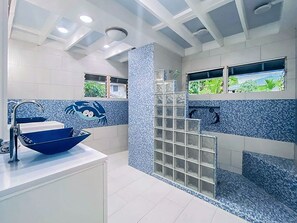Custom Spa Like Whimsical Hawaiian Themed Master Bath with Romantic Shower for 2