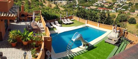 Pool and Terraces. Seaview and views of Moroccan mountains (on clear days)