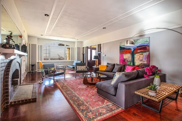 Contemporary living room design in this historic home.