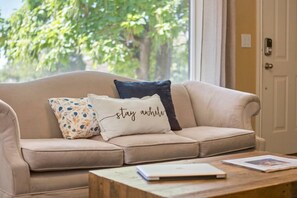 Relax and enjoy our comfy couch.