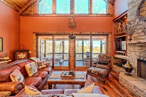 Get Cozy in the Living Area around the Gas Fire-log!