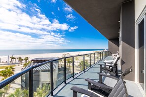 Balcony overlooks The Hangout & Gulf of Mexico.