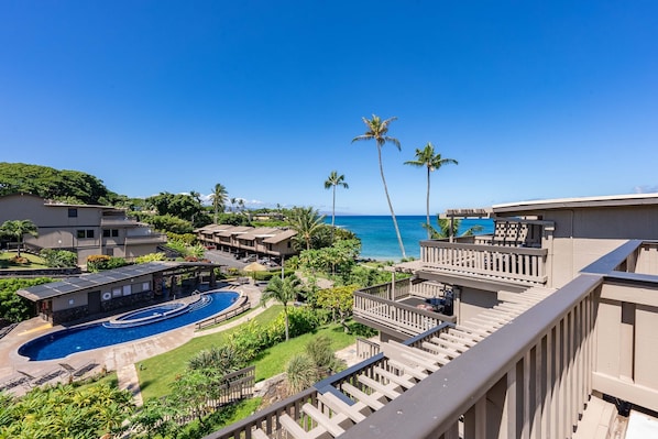 Incredible views from lanai overlooking grounds and ocean