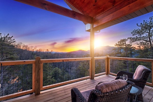 Direct sunset views with rocking chairs that are actually comfortable!!