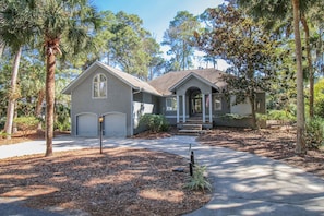 Front of house with circular driveway