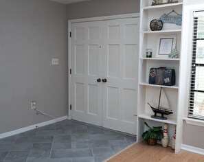 Photo of the front door from the living room.