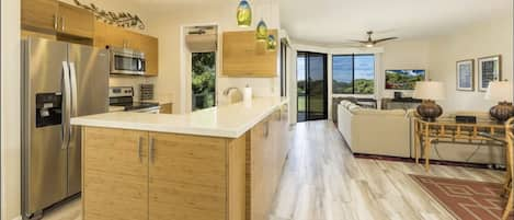 Updated kitchen cabinets and countertops, 