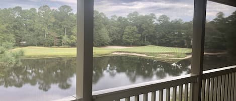 View from the screened in balcony of the 16th hole of True Blue golf course