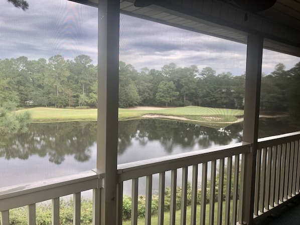 View from the screened in balcony of the 16th hole of True Blue golf course